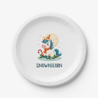 Snownicorn Süßes Einhorn Schneemann Weihnachten Mä Pappteller