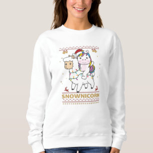Snownicorn Unicorn Lama Weihnachts Wintertiere Sweatshirt