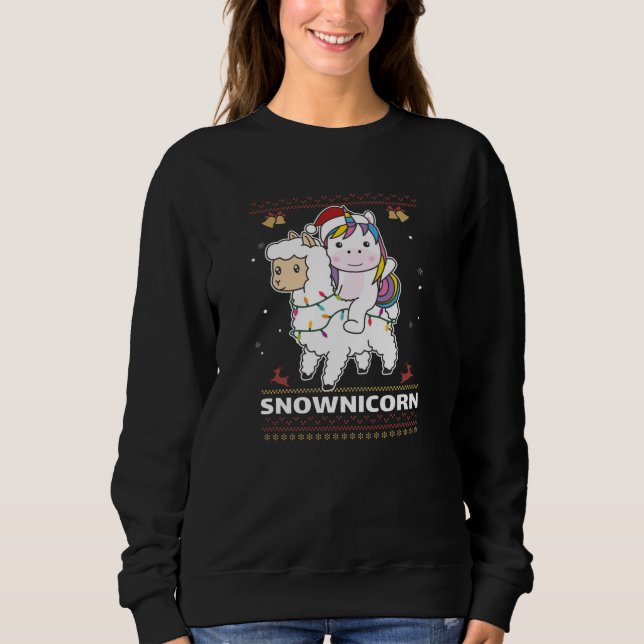 Snownicorn Unicorn Lama Weihnachts Wintertiere Sweatshirt (Vorderseite)
