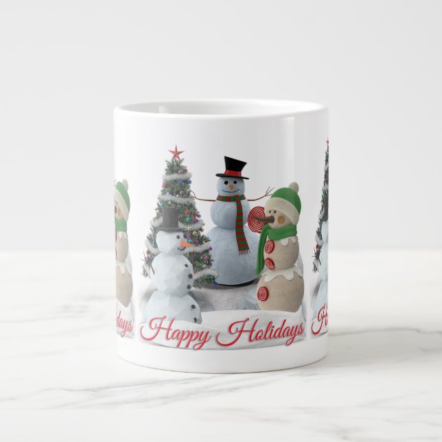 SnowPals Happy Holidays Rotes Skript Jumbo-Tasse (Vorderseite)