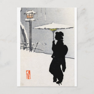 Snowscape und Japanisch Geisha Postkarte