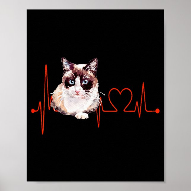 Snowscute Ss Cute Ss Cat Heartbeat Ekg Funny I Lov Poster (Vorne)