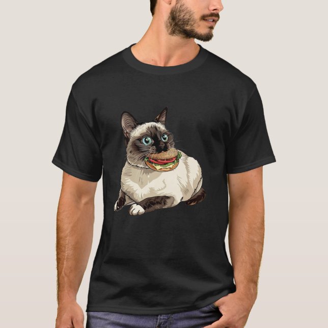 Snowshoe Cat Eating A Hamburger  T-Shirt (Vorderseite)