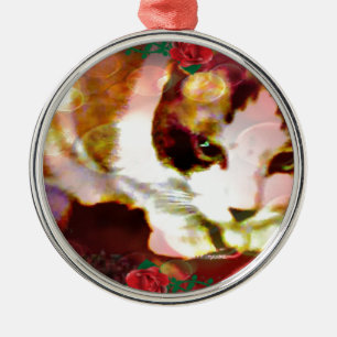 Snowshoe Kitty in den Roten Rosen Ornament Aus Metall