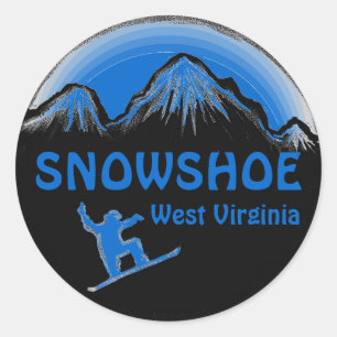 Snowshoe-West Virginia blaue Snowboardaufkleber Runder Aufkleber