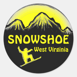 Snowshoe-West Virginia gelbe Snowboardaufkleber Runder Aufkleber