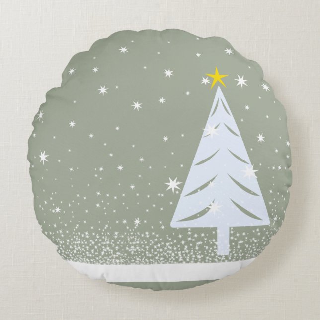 SnowTree & Flakes Rundes Kissen (Vorderseite)