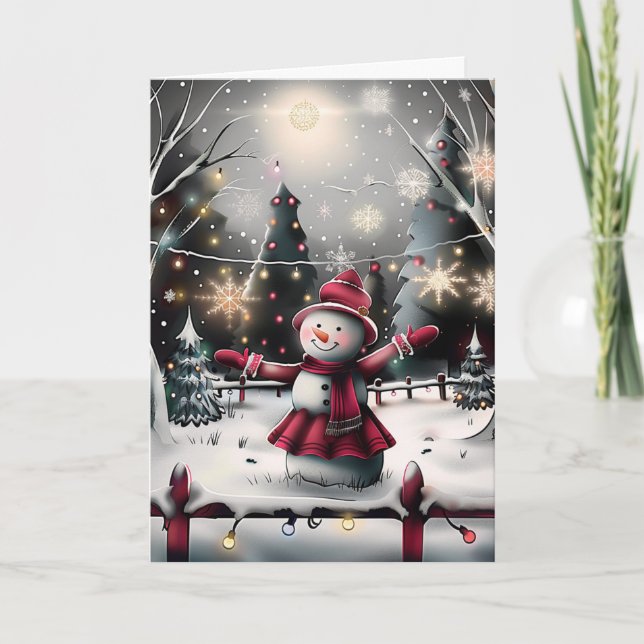 Snowwoman Holiday Cheer Feiertagskarte (Vorderseite)