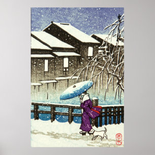 Snowy Abend Kawase Hasui 1930er Poster