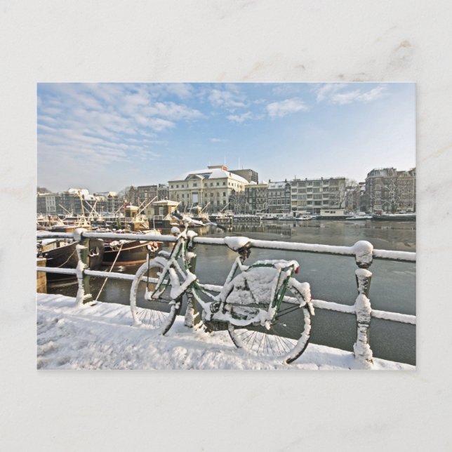 Snowy Amsterdam beim Amstel in den Niederlanden Postkarte (Vorderseite)