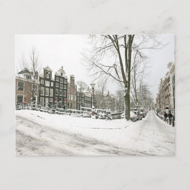 Snowy Amsterdam in den Niederlanden Postkarte (Vorderseite)