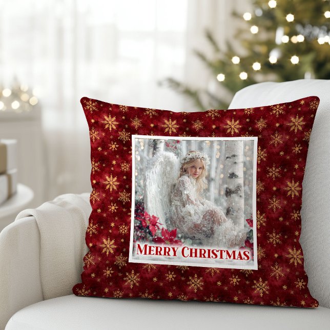 Snowy Angel Red Poinsettia Christmas Pillow Gift Kissen (Snowy Angel Red Poinsettia Christmas Pillow Gift)