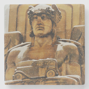 Snowy Art Deco Statue Steinuntersetzer