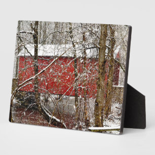 Snowy Ashland Red Covered Bridge in Delaware Fotoplatte