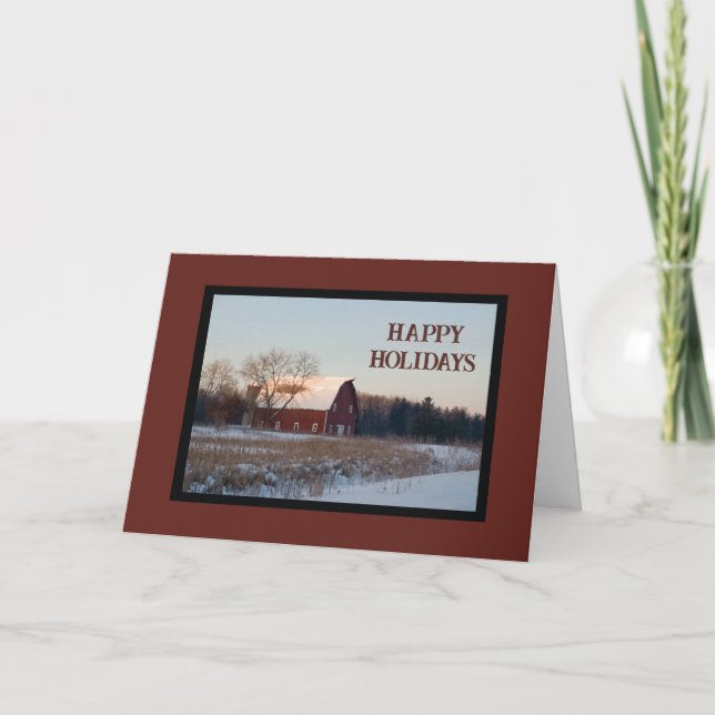 Snowy Barn Happy Holidays Card Feiertagskarte (Vorderseite)