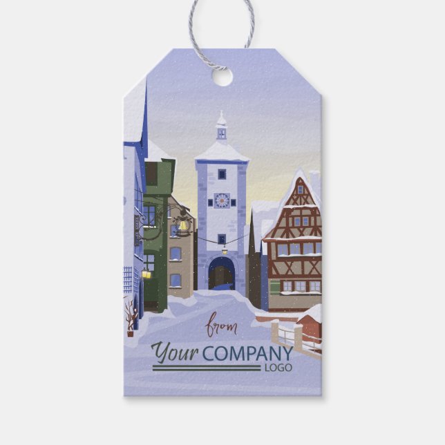 Snowy Bavarian Village Company Holiday Card Geschenkanhänger (Vorderseite)