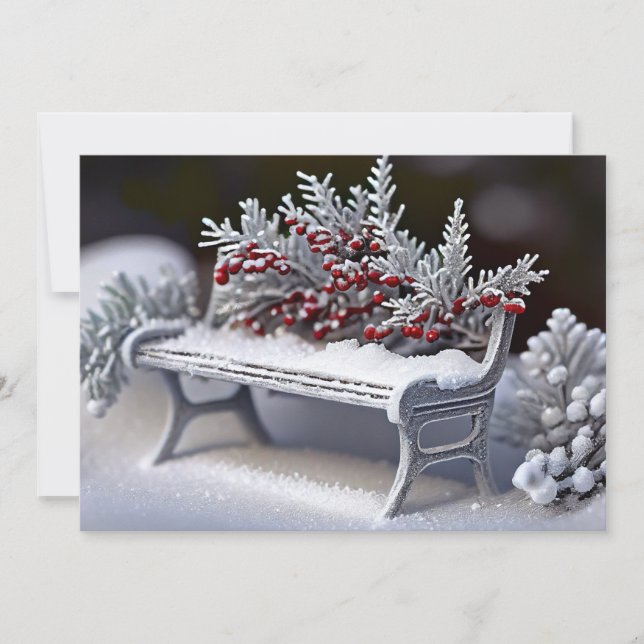 Snowy Bench mit Winterberry Sprigs Feiertagskarte (Vorderseite)