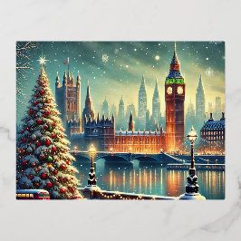 Snowy Big Ben & Festive London Skyline Folien Feiertagspostkarte