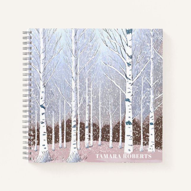 Snowy Birch Trees Christmas Dusty Blue ID1003 Notizbuch (Vorderseite)