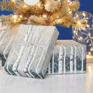 Snowy Birch Trees Weihnachten Aquamarin ID1003 Geschenkpapier
