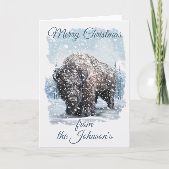 Snowy Bison, Western Weihnachten Karte (Vorderseite)