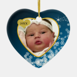Snowy Blue Baby's Birth Year Foto Weihnachten Keramikornament