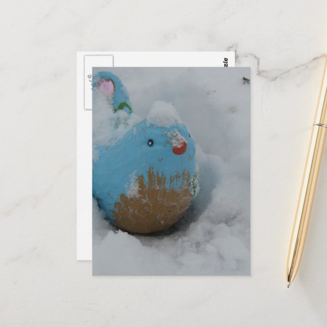 Snowy Blue Bird Postkarte (Vorderseite/Rückseite Beispiel)