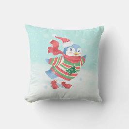 Snowy Blue Ice Skaten Pinguin Throw Kissen