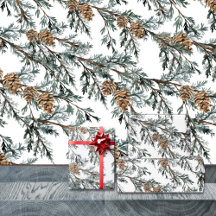 Snowy Blue Juniper Tree Branch & Pine Tree Cones W