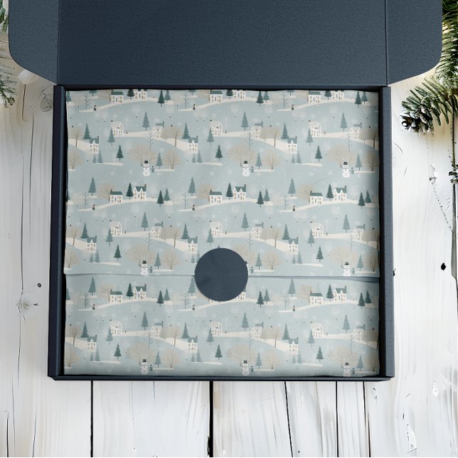 Snowy Blue Minimalistisch Christmas Village Seidenpapier (Von Creator hochgeladen)
