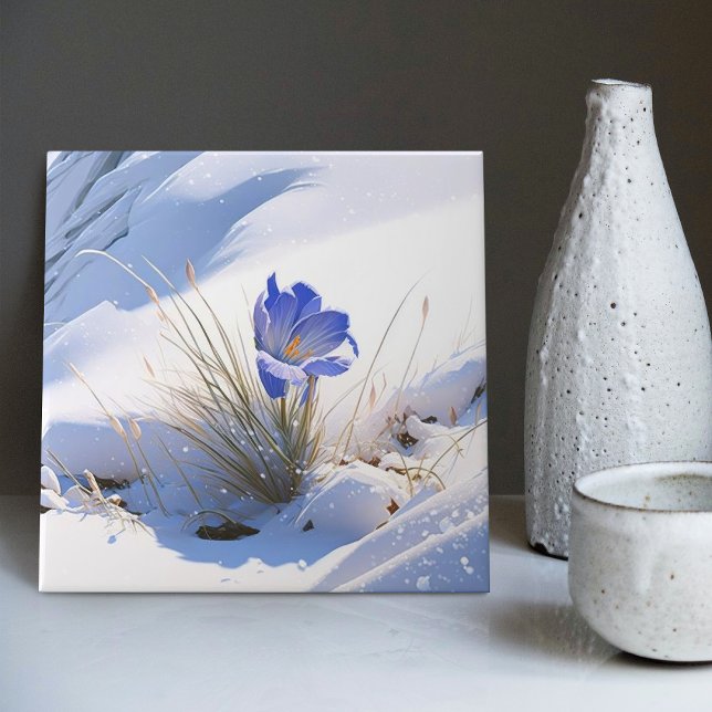 Snowy Blue Mountain Crocus Reborn Blume Fliese (Von Creator hochgeladen)