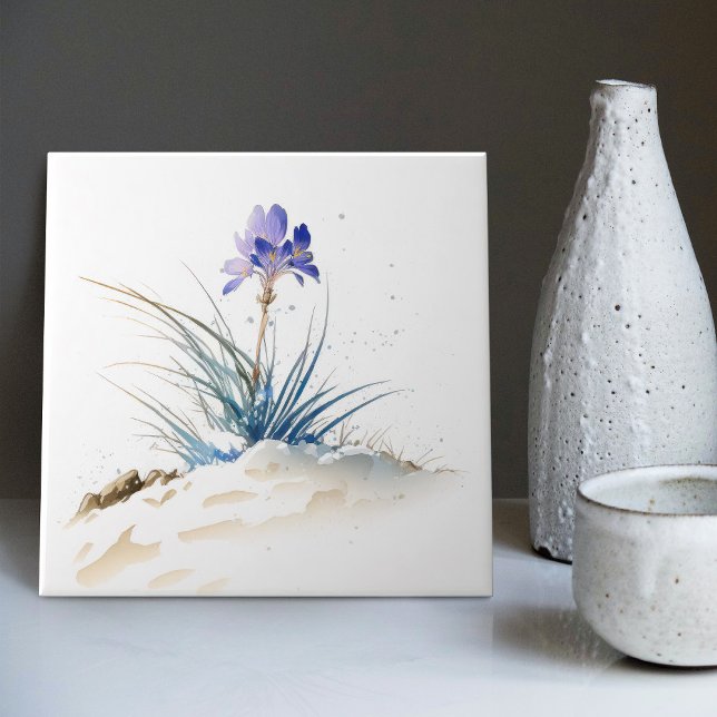 Snowy Blue Mountain Crocus Reborn Blume Keramik T Fliese (Von Creator hochgeladen)