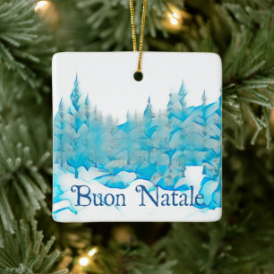 Snowy Blue Trees - Buon Natale Keramikornament