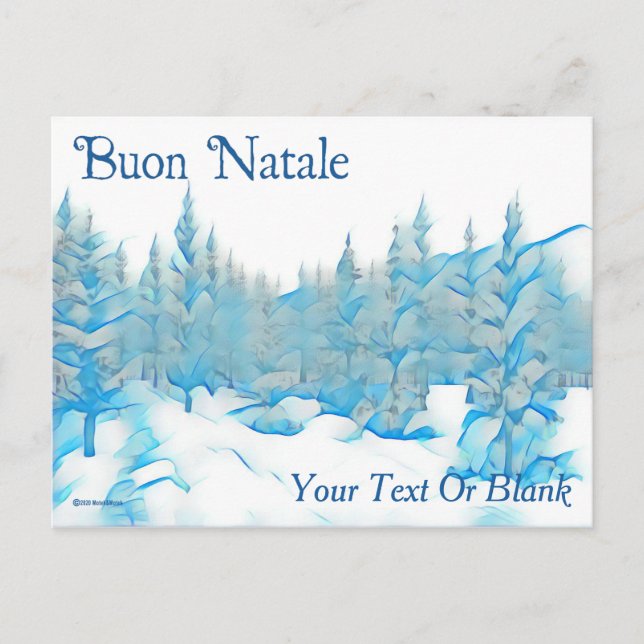 Snowy Blue Trees - Buon Natale Postkarte (Vorderseite)