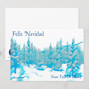 Snowy Blue Trees - Feiz Navidad Karte