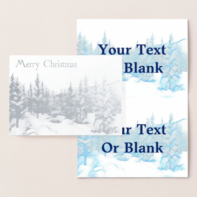 Snowy Blue Trees - Frohe Weihnachten Folienkarte (Anzeige)