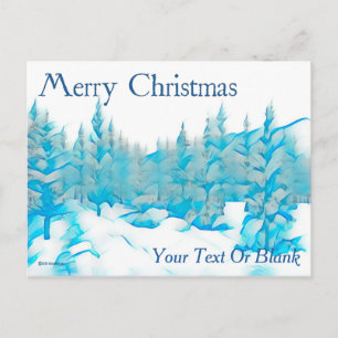 Snowy Blue Trees - Frohe Weihnachten Postkarte