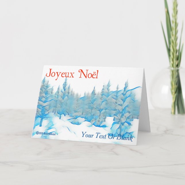 Snowy Blue Trees - Joyeux Noël Karte (Vorderseite)