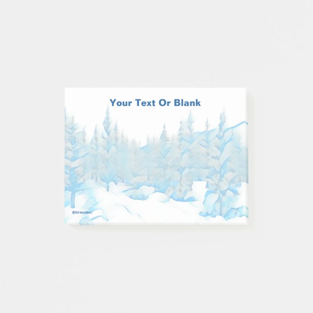 Snowy Blue Trees Post-it Klebezettel (Vorderseite)
