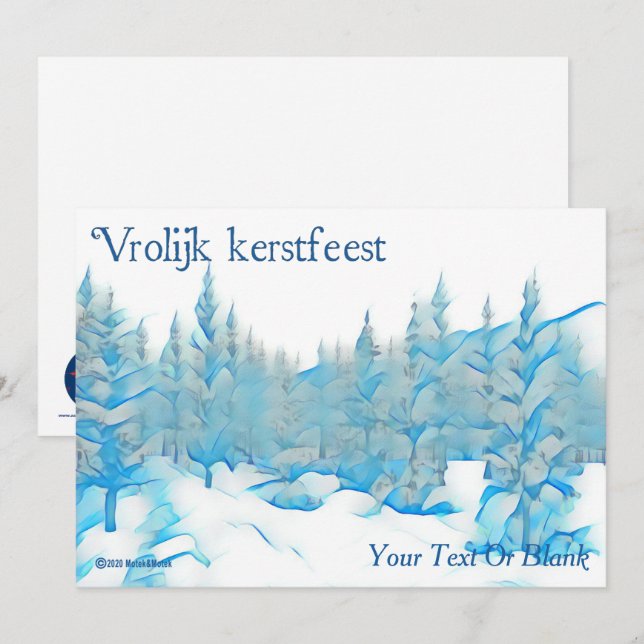 Snowy Blue Trees - Vrolijk kerstest Karte (Vorne/Hinten)