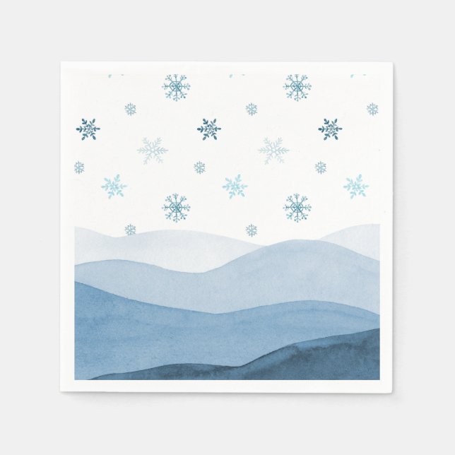 Snowy Blue Winter Landschaft Napkin Serviette (Vorderseite)