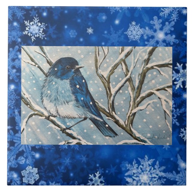 Snowy Bluebird Tile Fliese (Vorderseite)