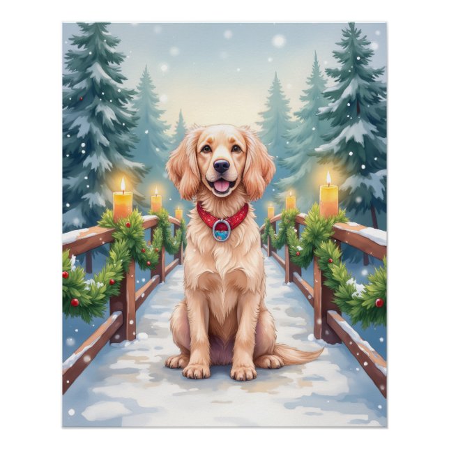 Snowy Bridge Boykin Spaniel Christmas Art Poster (Vorderseite)