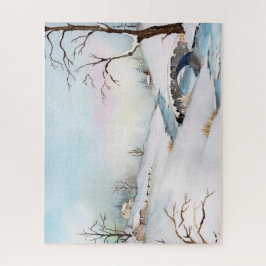 Snowy Bridge Wasserfarbe Landschaftsbild Malerei Puzzle