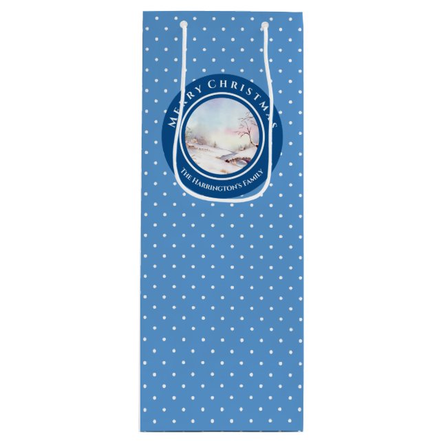 Snowy Bridge Watercolor Landschaft Weihnachten Geschenktüte Für Weinflaschen (Vorderseite)