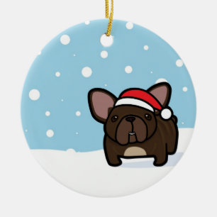 Snowy Brindle Frenchie Keramik Ornament