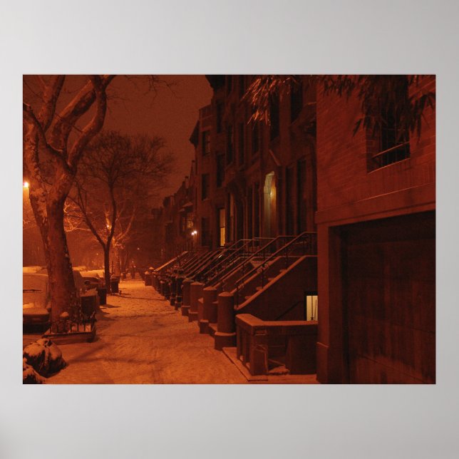 Snowy Brownstones - Nacht Poster (Vorne)