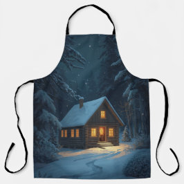 Snowy Cabin Night Apron  Schürze