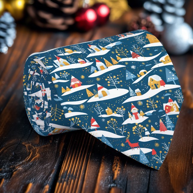 Snowy Cabins & Evergreen Trees Winter Necktie Krawatte (Von Creator hochgeladen)