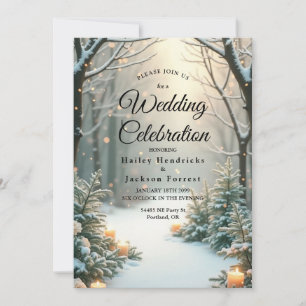 Snowy Candlelit Mattiert Evergreens Einladung